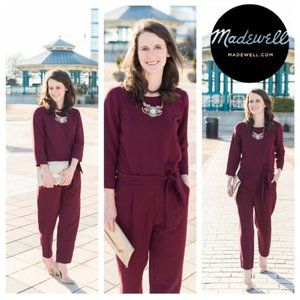 NEW Madewell Sloan  Women's Burgundy Jumpsuit size 8 Belted Crepe Relax Fit